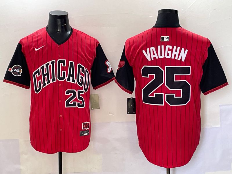 Men Chicago White Sox #25 Vaughn Red Stripe Joint Name Nike 2025 MLB Jersey style 9